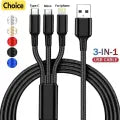 3 in 1 120W Type C Micro USB iOS Data Cable Fast Charging Liquid Silicon Universal for All Smartphones 1.2m