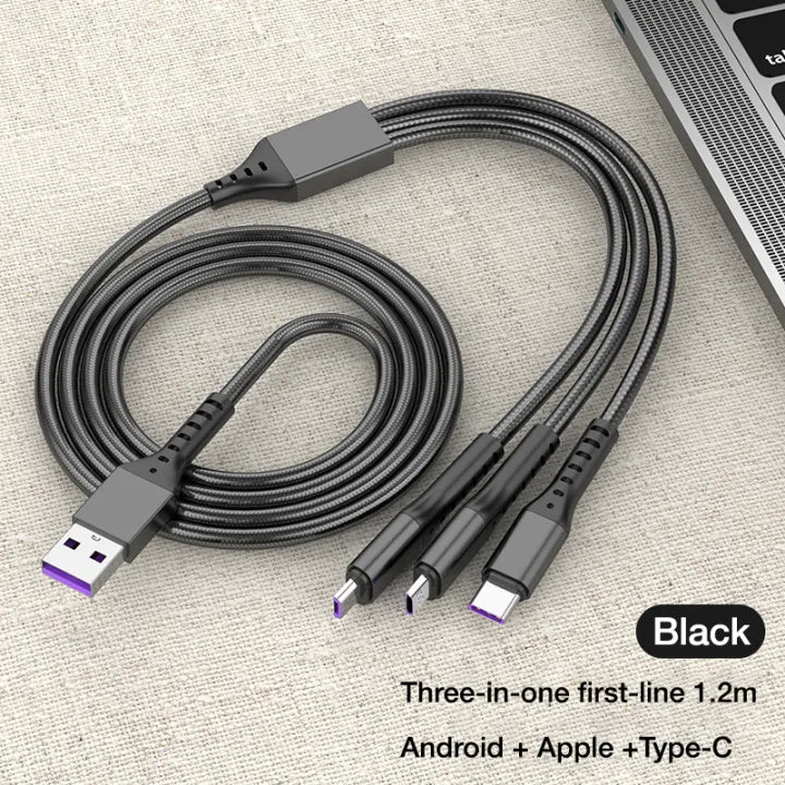3 in 1 120W Type C Micro USB iOS Data Cable Fast Charging Liquid Silicon Universal for All Smartphones 1.2m